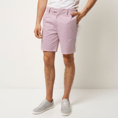 Pink slim fit chino buckle shorts